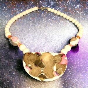 Vintage Ceramic painted necklace Japan